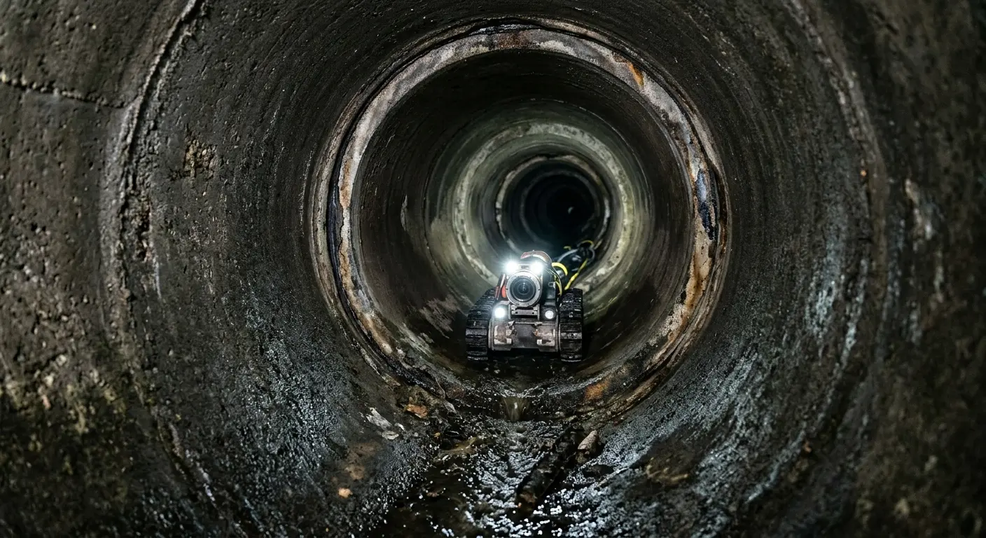 Robotic sewer camera inspecting pipe interior for Sewer Line Repair in Bourne
